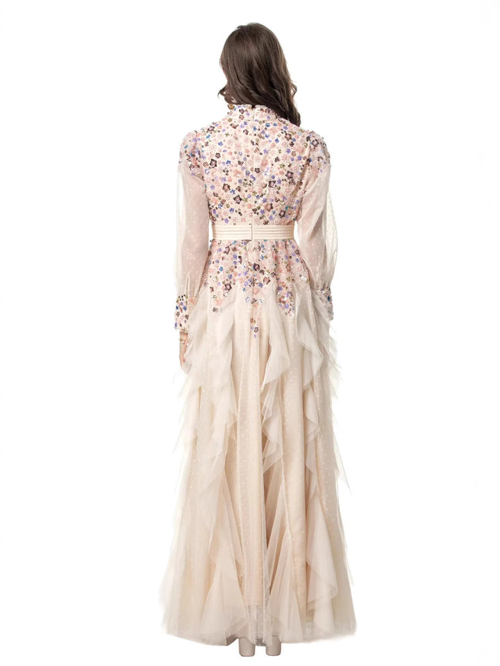 long-sleeve tulle gown with embellished bodice – AURORA