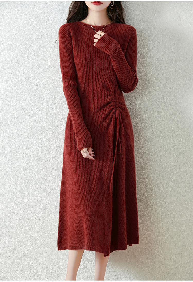 ribbed knit midi dress with adjustable side tie – CHARCOA