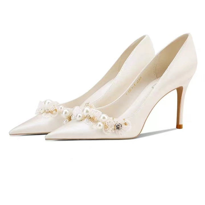 pearl-embellished satin pointed heels – CELINEZIK