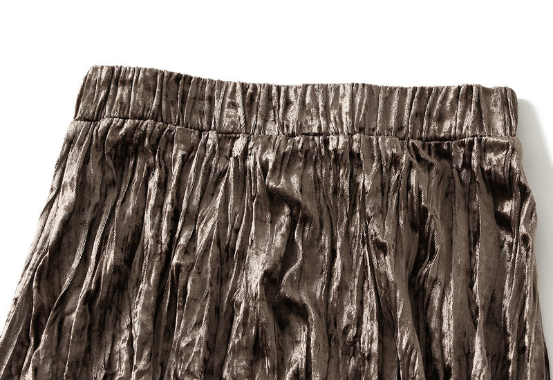 metallic crinkled pleated maxi skirt – ASTRAYA