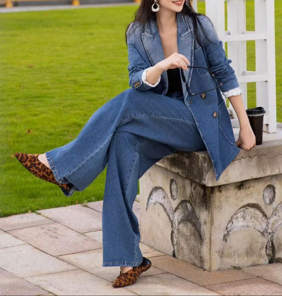denim blazer with wide-leg pants – AURA