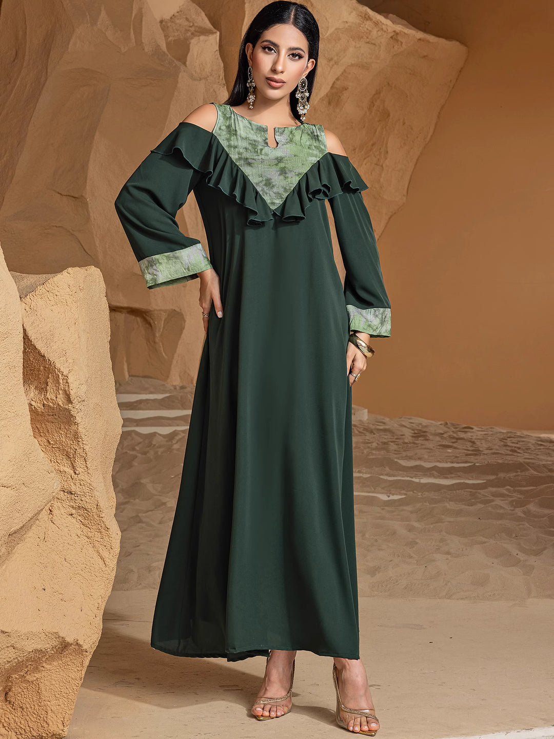 cold-shoulder maxi dress with ruffled neckline - AMAWLA