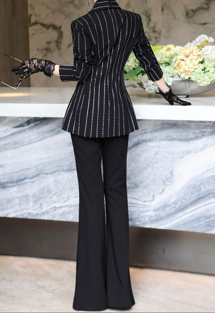 embellished peplum blazer with flared pants – NOIR