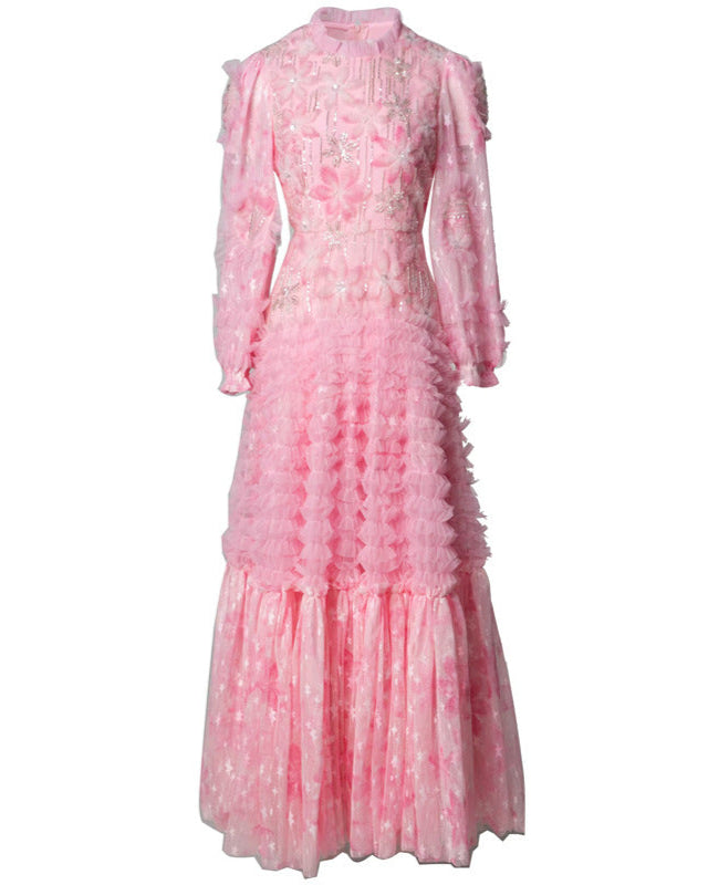 robe midi à manches courtes avec des appliqués floraux 3D - BLOOMIQ 