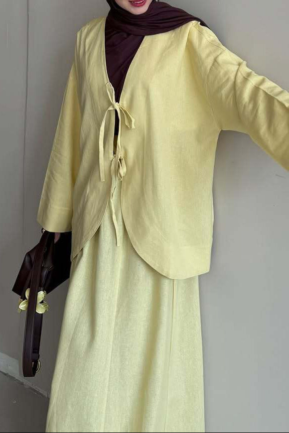 Textured Tie-Front Jacket & Maxi Skirt Set – ELARA