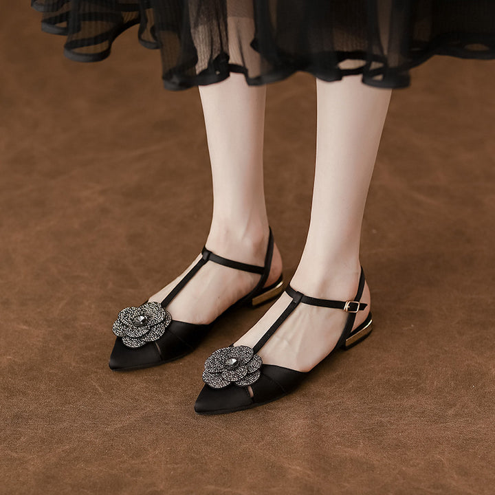 flat slingback sandals with crystal flower detail – AMARAZI