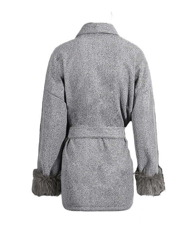 جاكيت بحزام مع أساور من الفرو الصناعي - أرلِيت