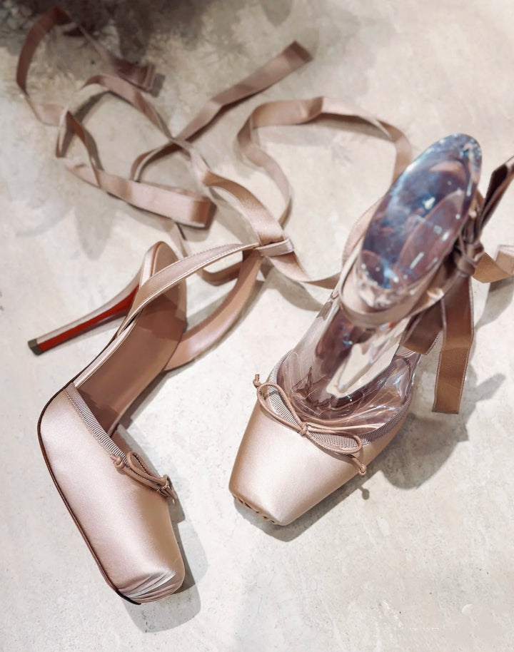 satin platform heels with ribbon ankle ties – BELLE