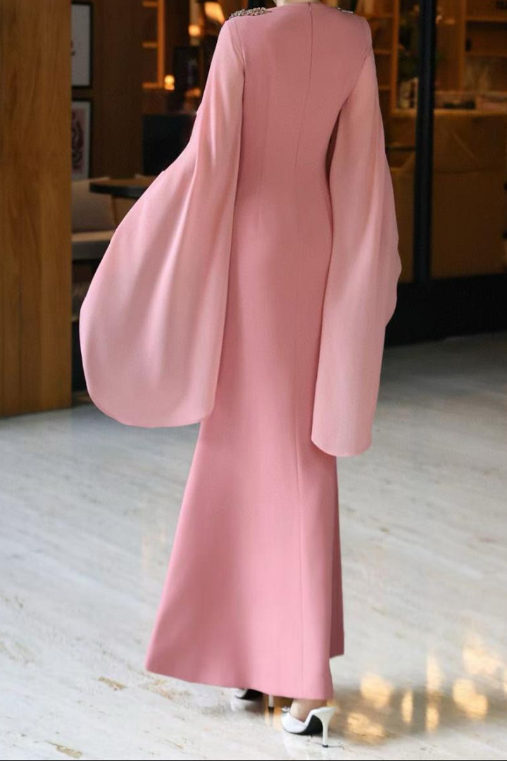 cape-sleeve mermaid dress with embellished shoulders – ROSABELLE