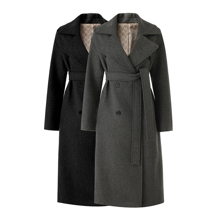 Belted double-breasted long coat – CHARCOAL