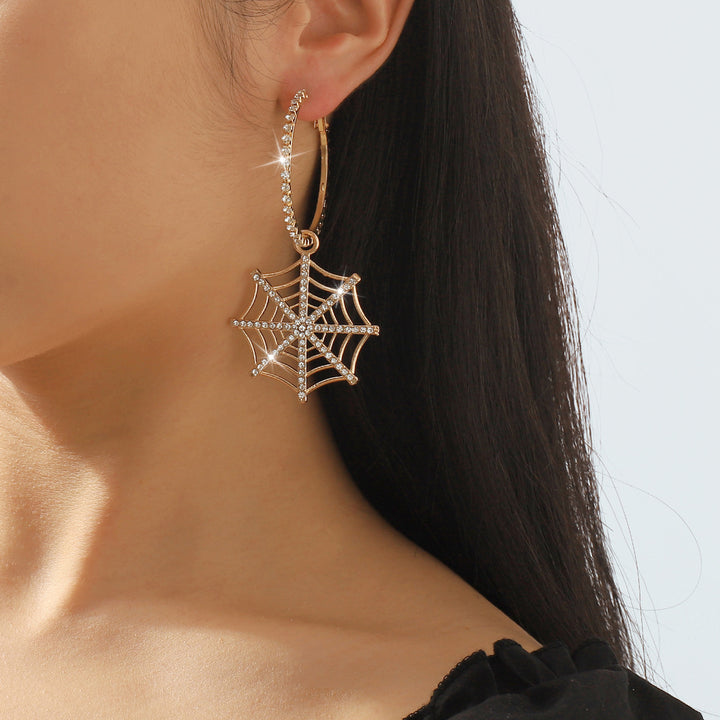 crystal hoop earrings with spiderweb drop - ARIANAZWY