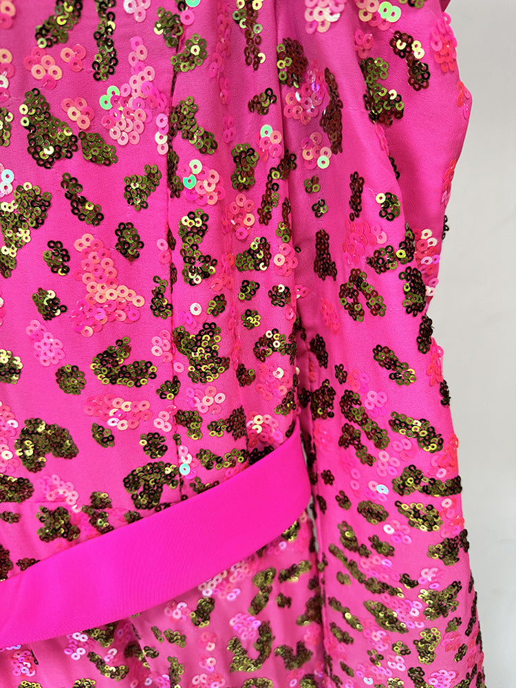 Sequin Maxi Dress with All-Over Embellishment – FUCHSIA