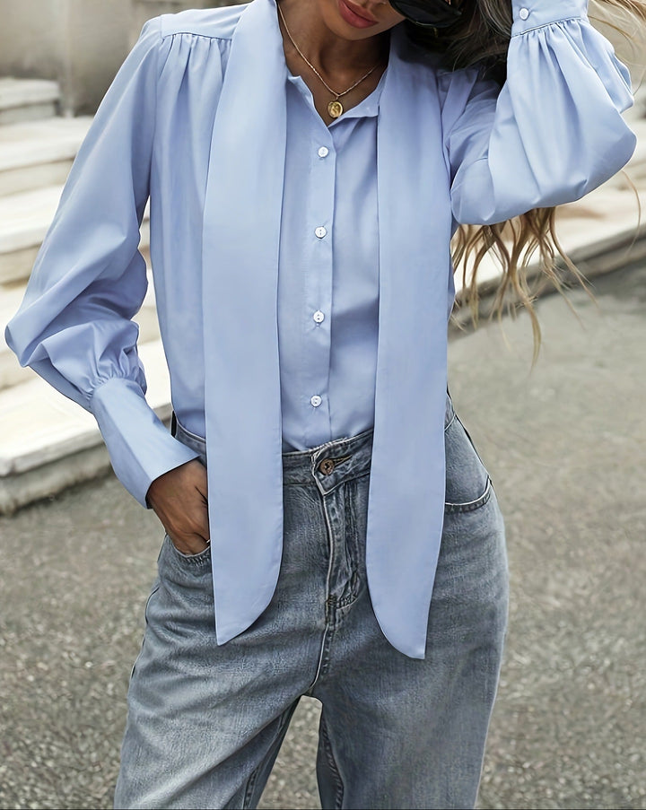 button-up blouse with scarf detail – SKYLA