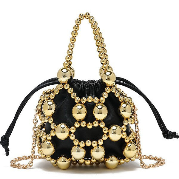 beaded mini drawstring bag with pearl handle – GEMMA