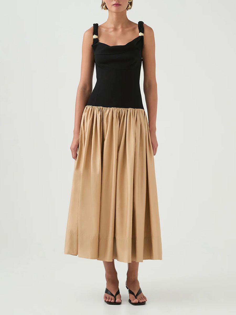 فستان متوسط ​​الطول بلونين مع تنورة مجمعة – سينزال