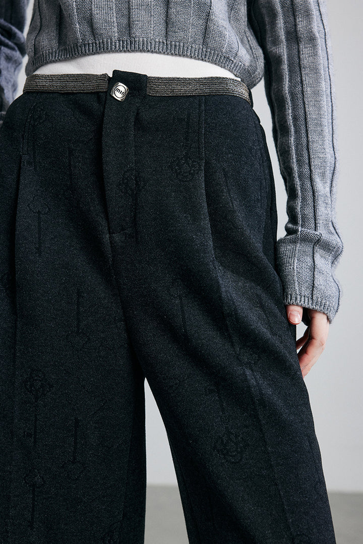 high-waist wide-leg cropped trousers with subtle jacquard texture – ELISE