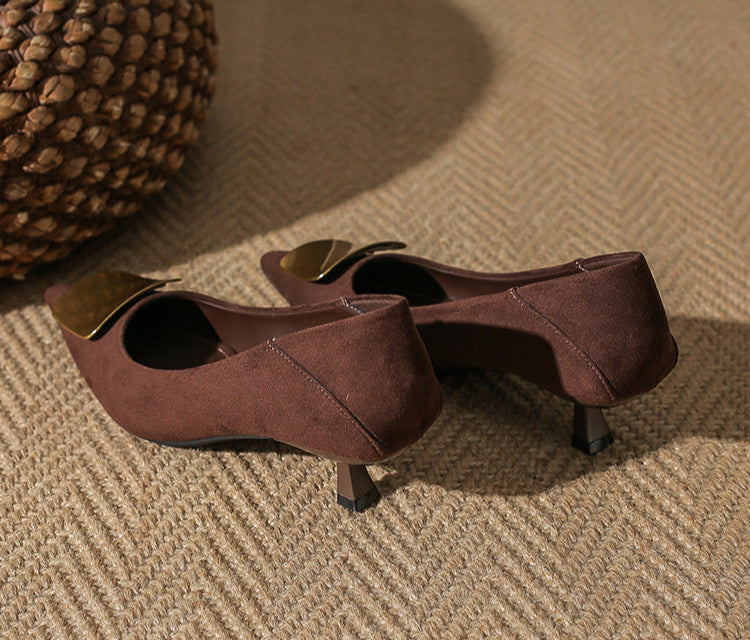 pointed toe pumps with metallic square buckle - AURELIANRI