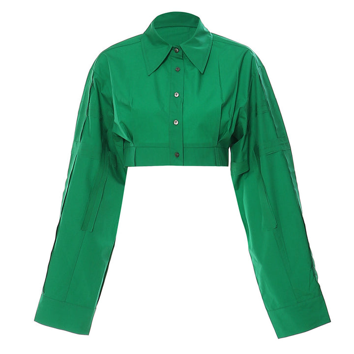 Cropped Button-Up Shirt with Structured Sleeves – VERDE