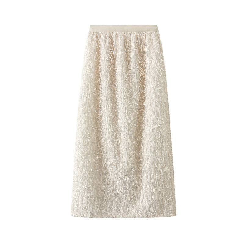 textured feather-effect midi skirt – AURA