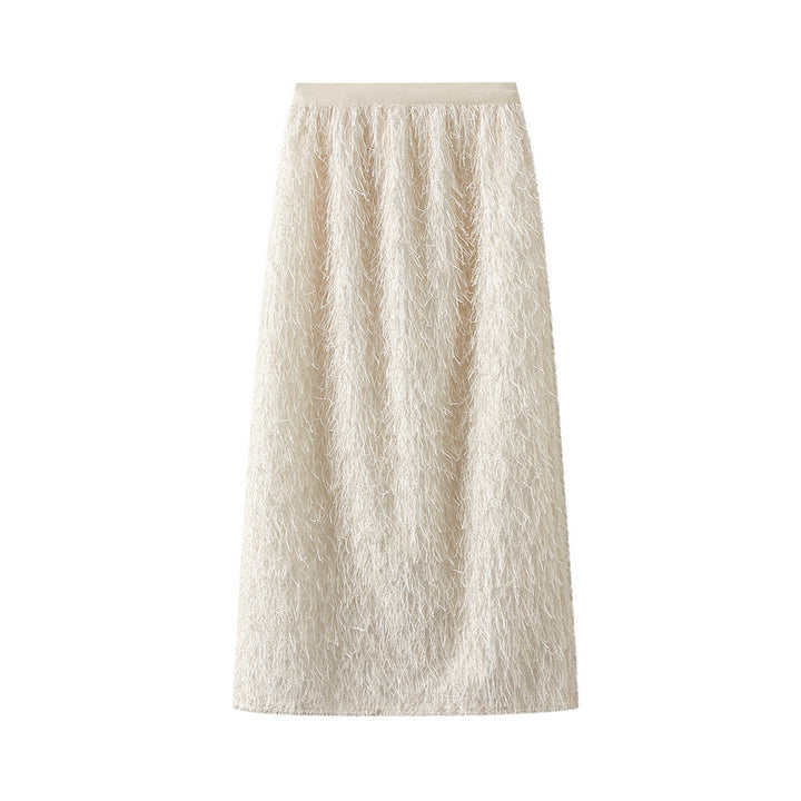 textured feather-effect midi skirt – AURA