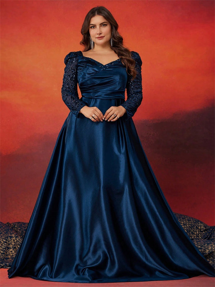 فستان بقصة A وأكمام طويلة مزينة – فيوليت