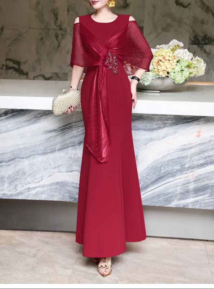 cold-shoulder flare gown with embellished wrap – ROSABELLA