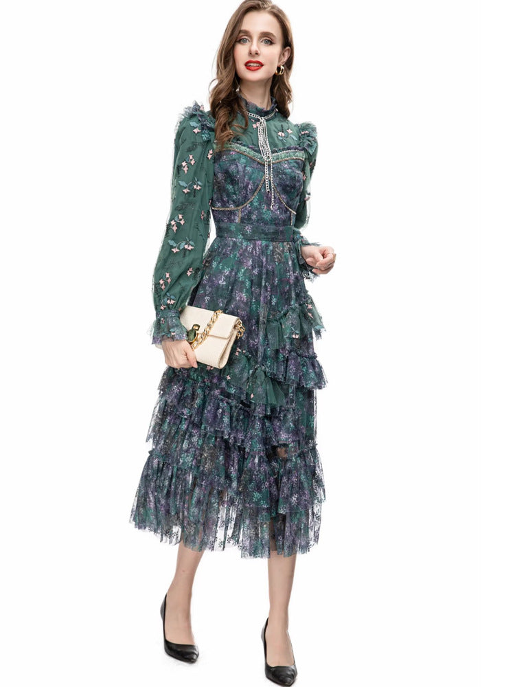 tiered floral lace dress with ruffled trim – FIORELLA