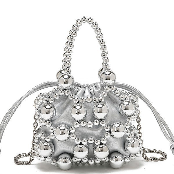 beaded mini drawstring bag with pearl handle – GEMMA