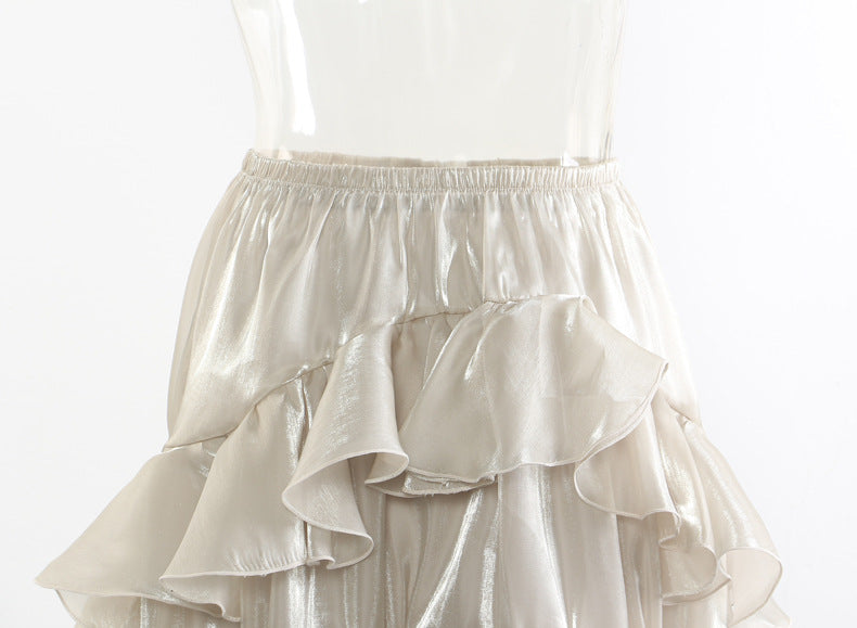 high-waist ruffled satin skirt with asymmetric hem – ELIORA