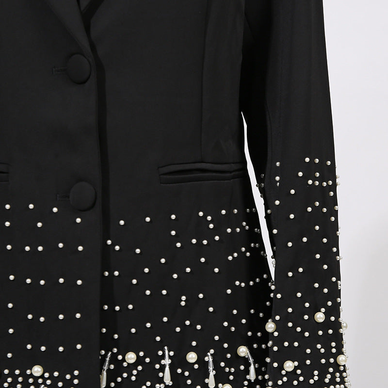Embellished Tailored Blazer with Beaded Hem – PEARL