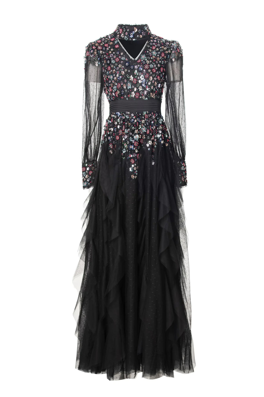 long-sleeve tulle gown with embellished bodice – AURORA