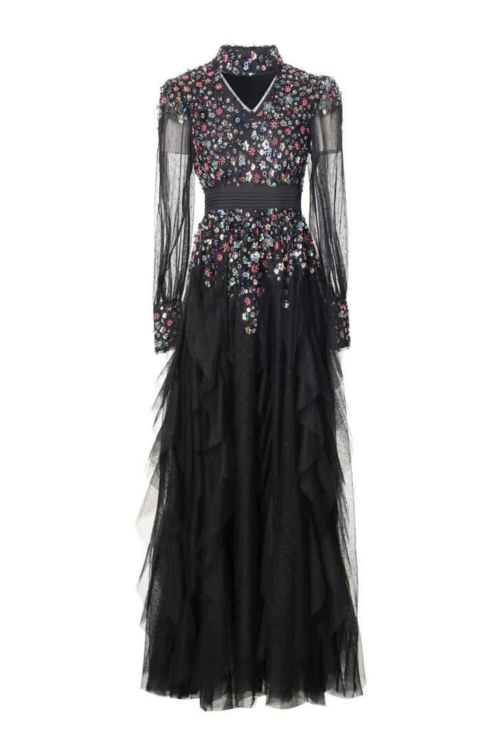 long-sleeve tulle gown with embellished bodice – AURORA
