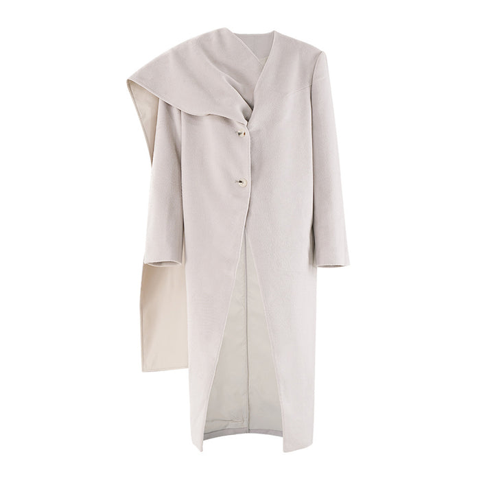 asymmetric wrap midi coat with cape shoulder – IVORYA