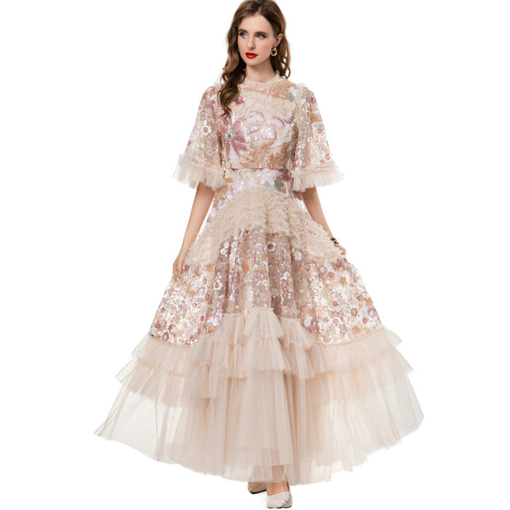 embroidered floral tulle gown with tiered ruffles – AURORA