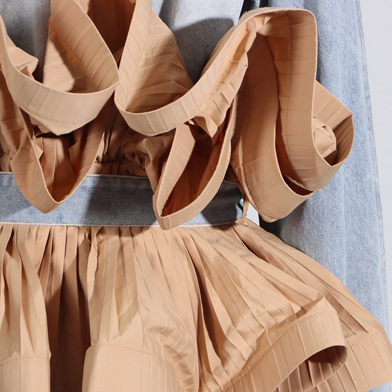 Haut à manches évasées plissées et ensemble jupe longue avec ceinture à la taille – Rosiny 