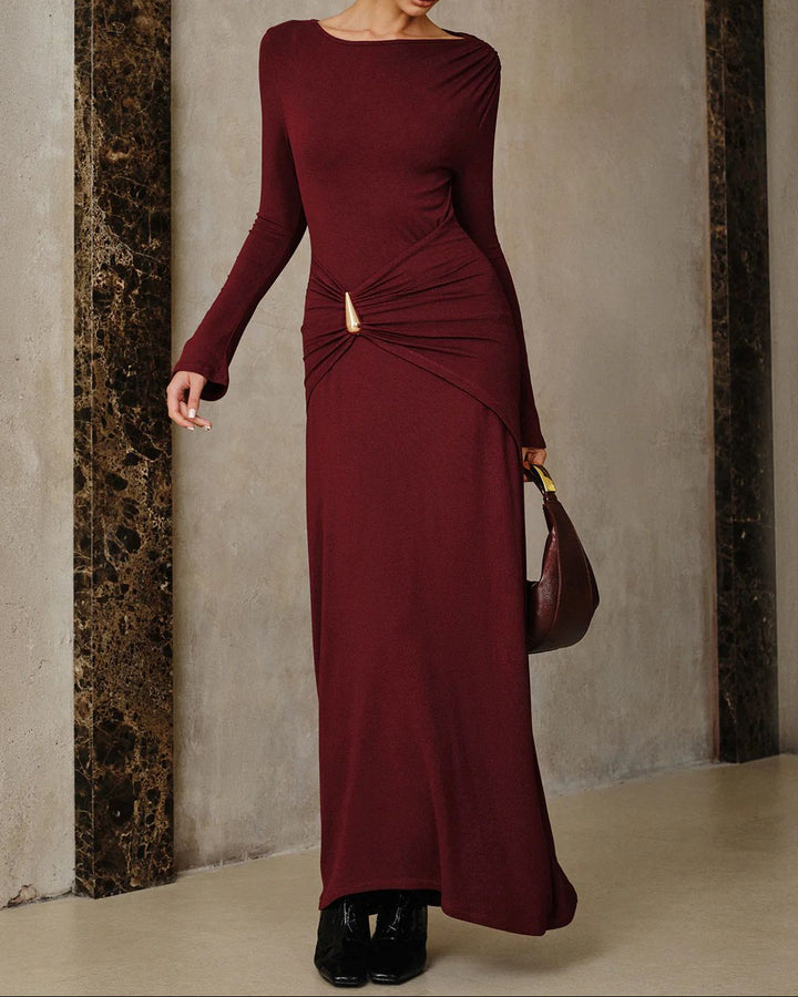 فستان طويل الأكمام منسدل مع لمسات ذهبية - مارا