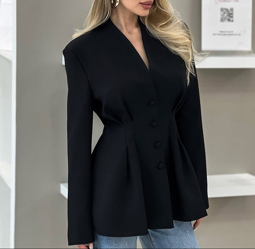 tailored waist-cinched blazer with button front – FARAS