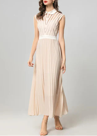 sleeveless pleated maxi dress with collared neckline – ELOISE