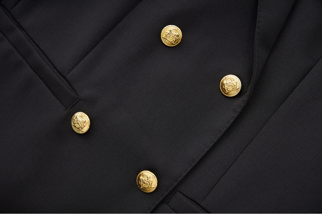 double-breasted tailored blazer with gold buttons – ROUGE