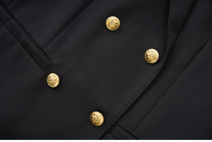 double-breasted tailored blazer with gold buttons – ROUGE