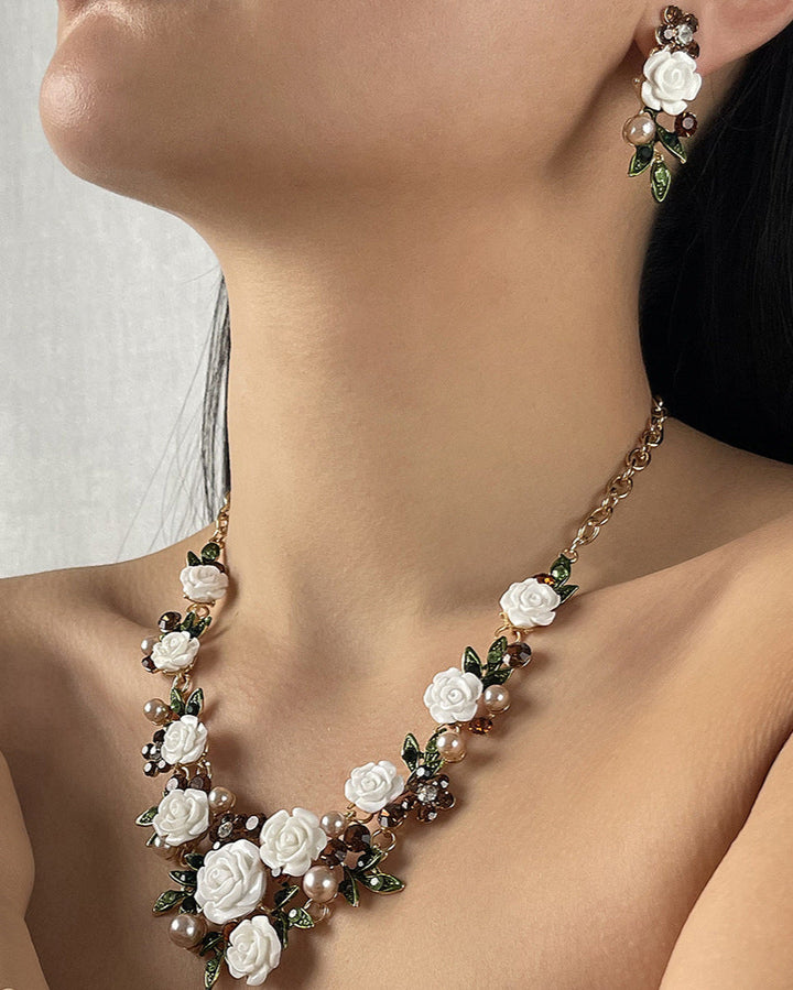 floral statement jewelry set with pearl accents - ROSEBLOOM