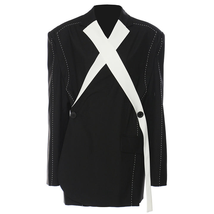 Asymmetric Wrap Blazer with Contrast Strap – ABDALLUH