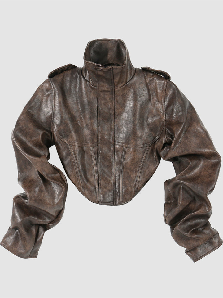 cropped leather jacket with high collar – AERO