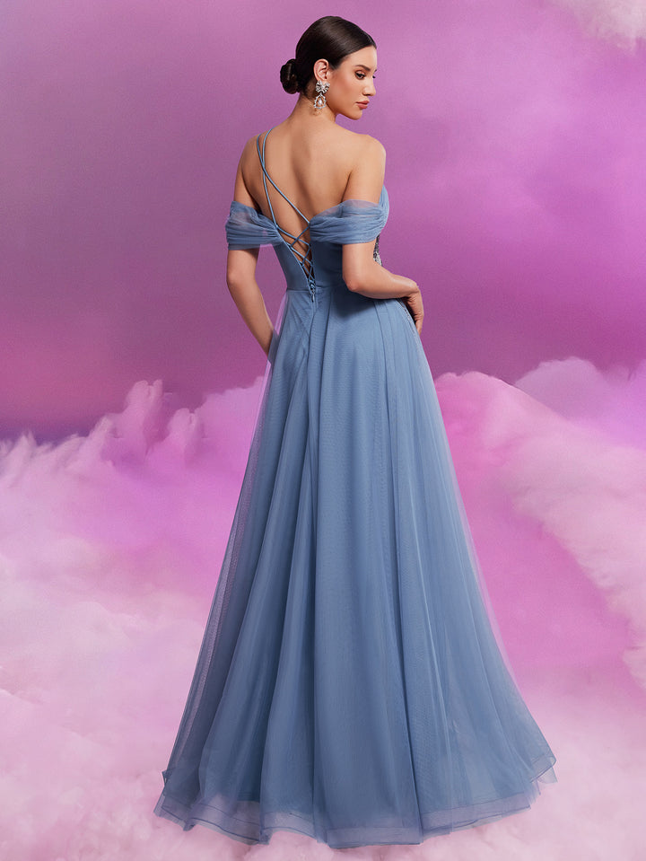 Plissiertes Oberteil mit ausgestellten Ärmeln und Maxirock-Set mit Taillengürtel – Rosiny 