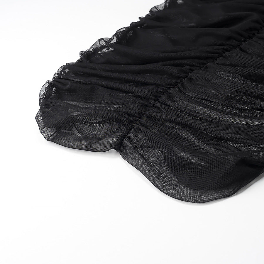 فستان مكشكش مع رقبة مكشكشة – نويرسي