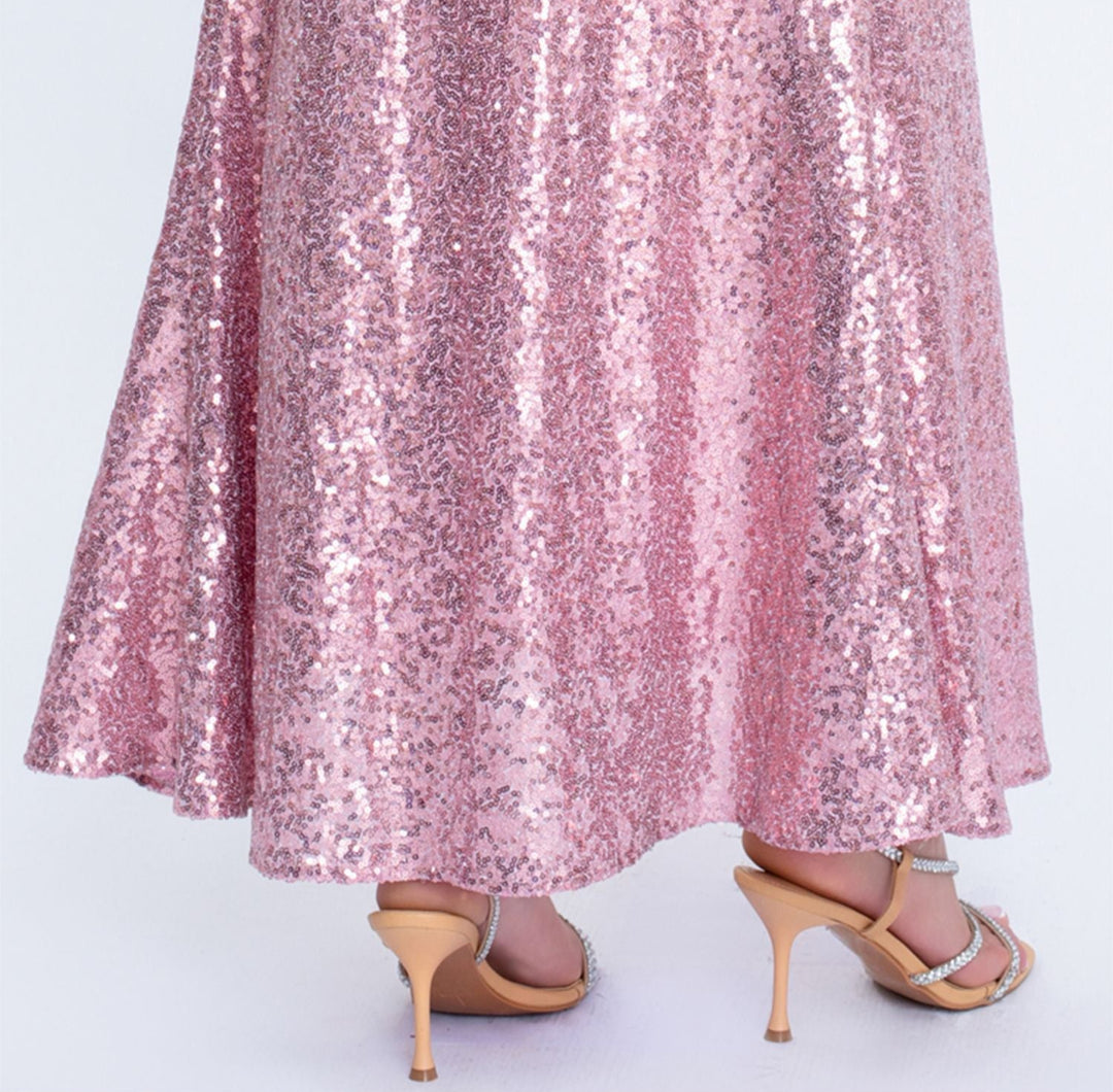 one-shoulder sequin gown with side slit – STELLAVI