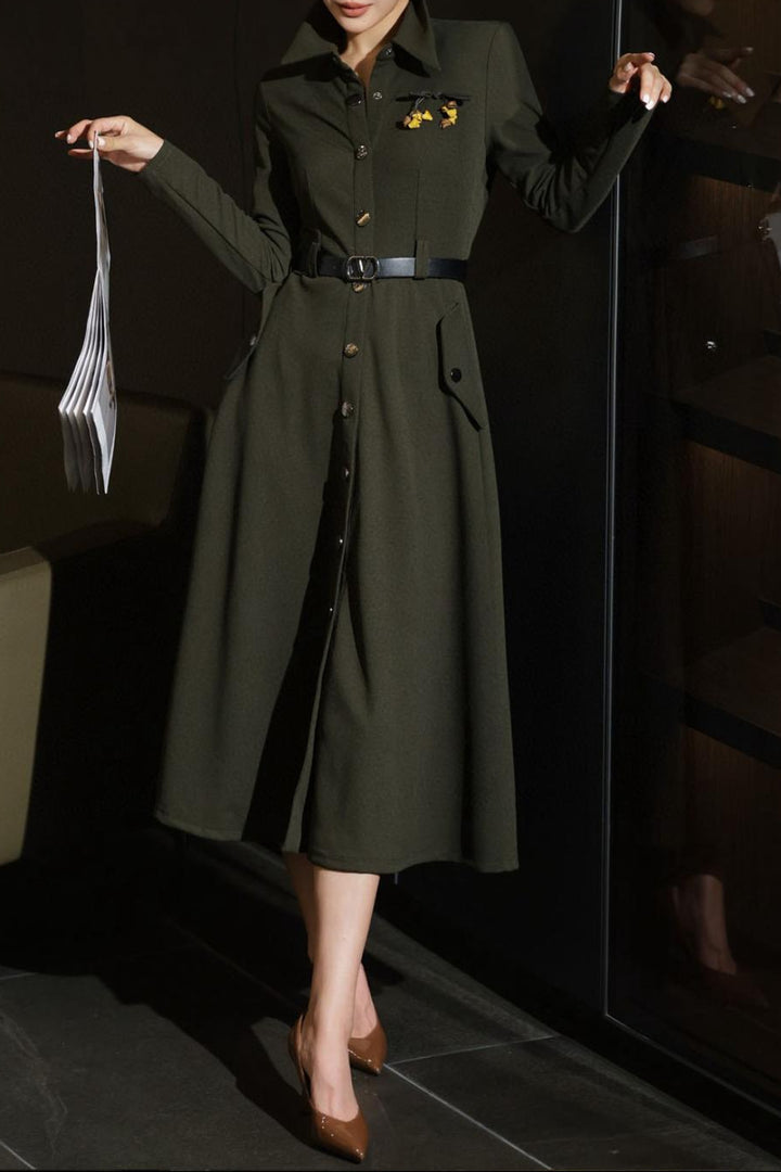 military-style midi dress with belted waist – ASTRID