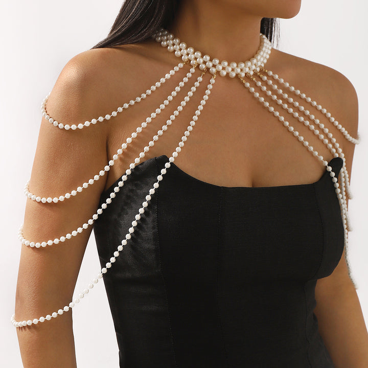 multi-strand pearl chest chain with arm drape – SERENA