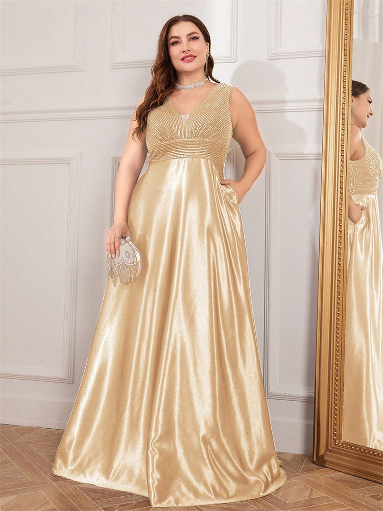 sleeveless satin gown with sequin bodice – RADIANCE
