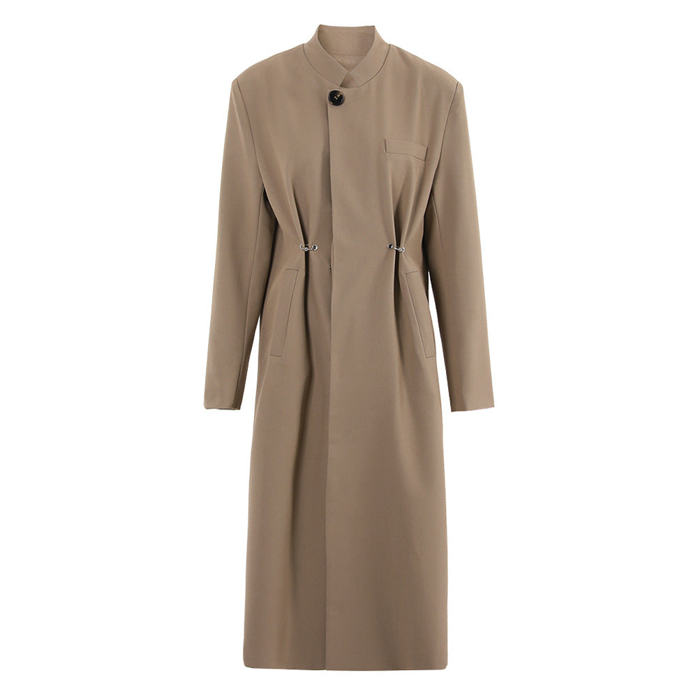 contrast-panel tailored midi coat with sculpted waist – DUET